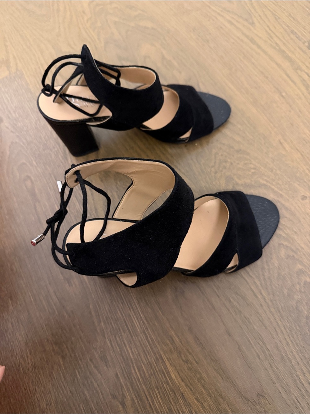 Franco Sarto Black Lace-Up Block Heel Sandals
